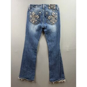 Miss Me Bootcut Jeans Blue Rhinestone Fleur De Lis JK6220B 26x27